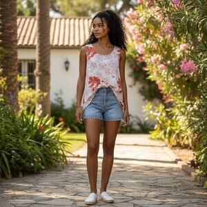 Agnes & Dora NWT Sz S Drape Tank Floral Orange Boho Blouse Prairie Festival